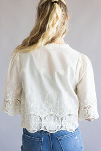 Embroidered Tie Front Top for Women in Ivory
