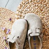 Birkenstock Boston Soft Footbed Suede Leather Clogs for Women in Taupe