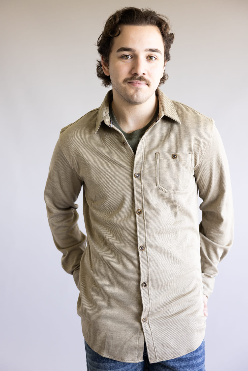 Diagonal Shirt Jacket for Men in Golden Brown