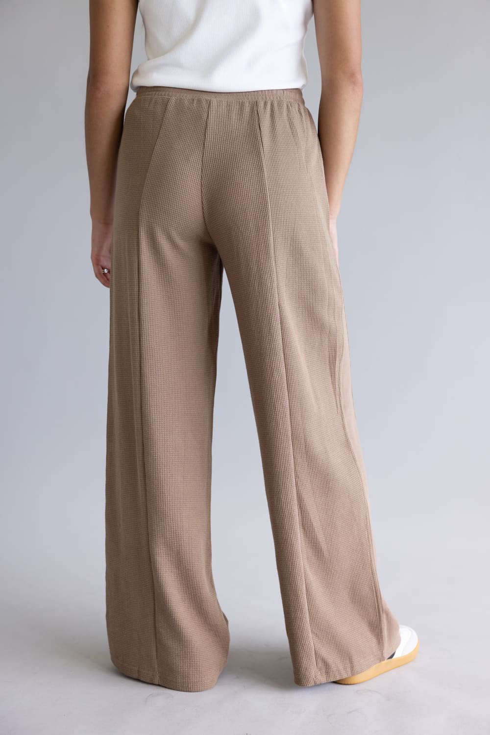 Drawstring Waffle Knit Lounge Pants for Women in Mocha | HF25F174
