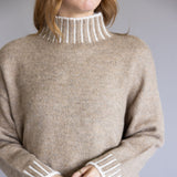 Elan Blanket Stitch Mock Neck Sweater for Women in Tan