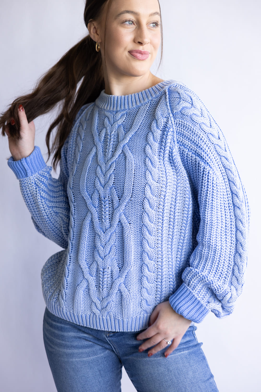 Free People Frankie Cable Sweater for Women in Della Robbia Blue