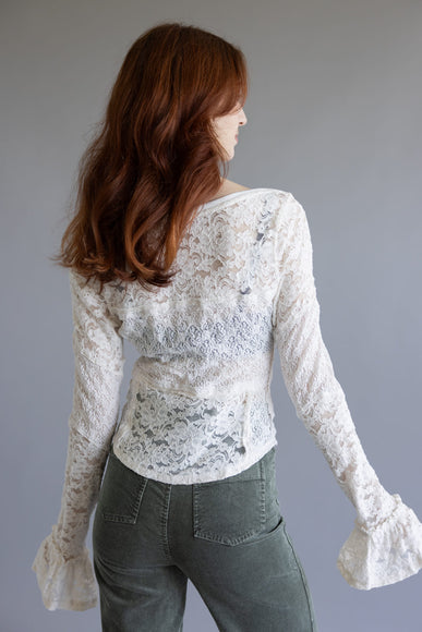 Free People Lace Bell Sleeve Sheer Cotton Blend Top for Women in Clean Ivory
