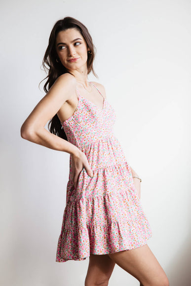 Tiered Babydoll Floral Mini Dress for Women in Light Pink