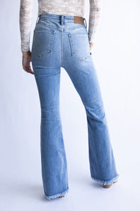 Judy Blue High Rise Pintuck Fray Hem Flare Jeans for Women