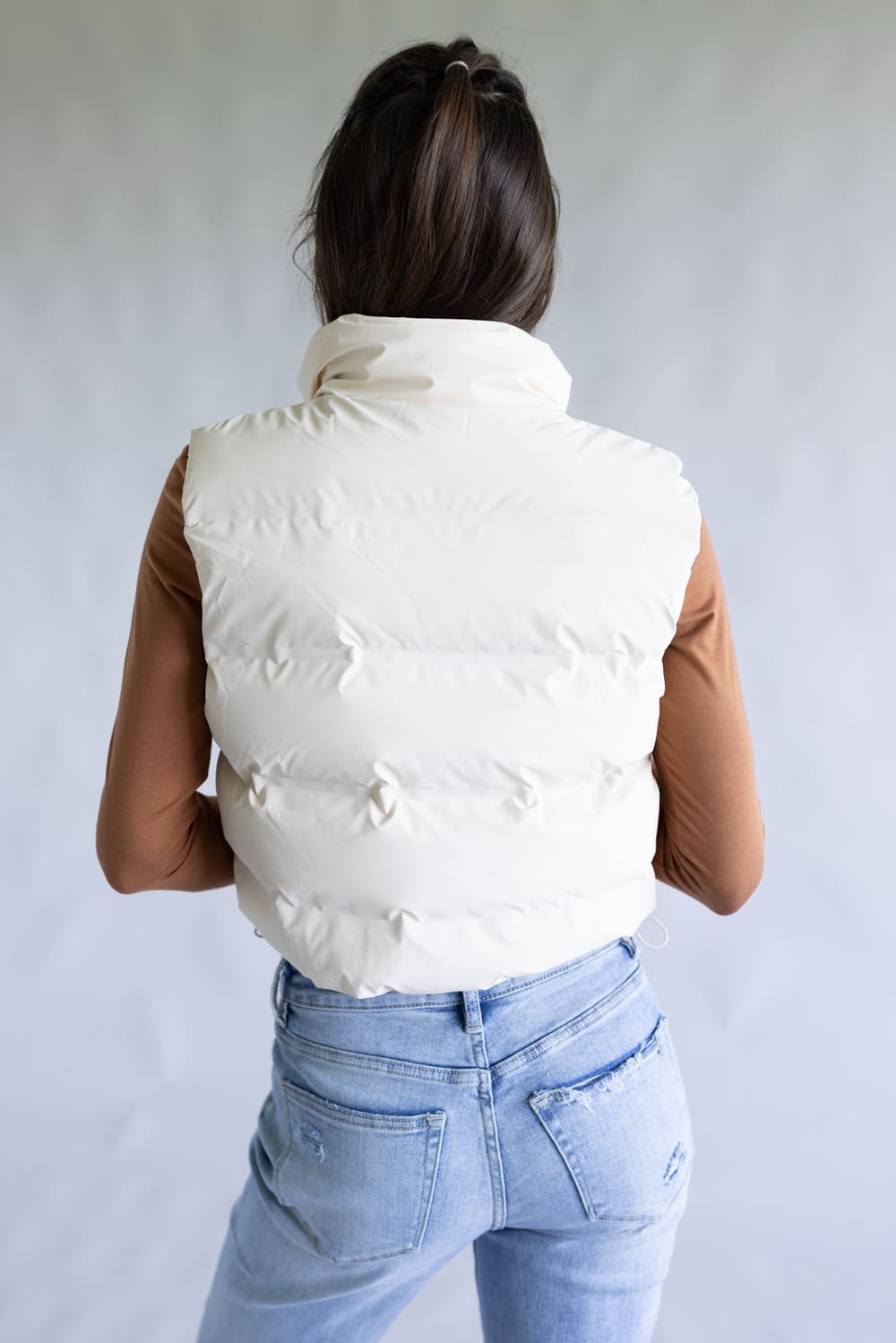 Love Tree Cropped Puffer Vest for Women in Ivory