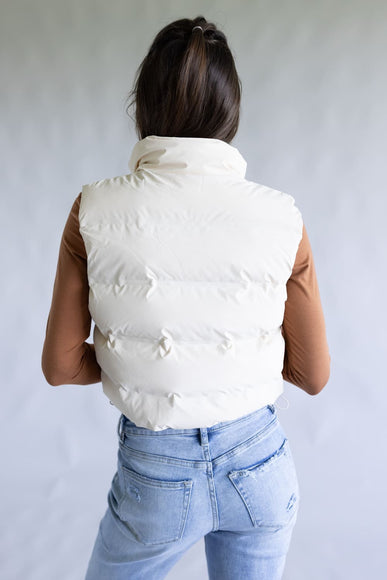 Love Tree Cropped Puffer Vest for Women in Ivory | 5142VN-IVORY