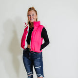Love Tree Cropped Reversible Puffer Vest for Women in White/Fuchsia