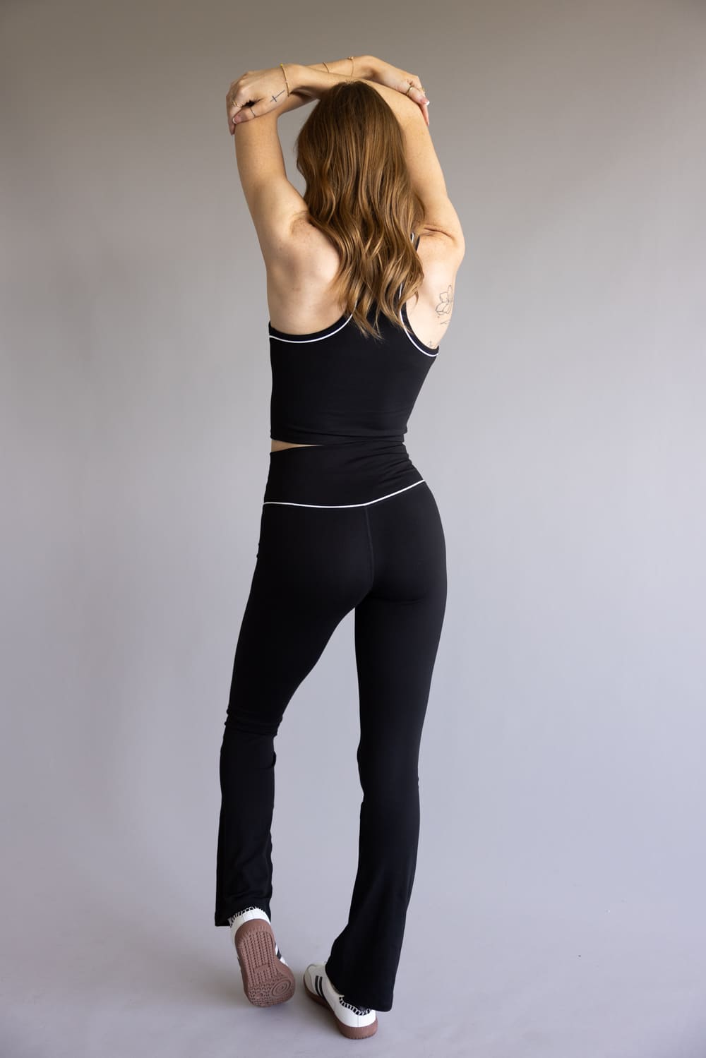 Love Tree Piping Detail Flare Leggings for Women in Black