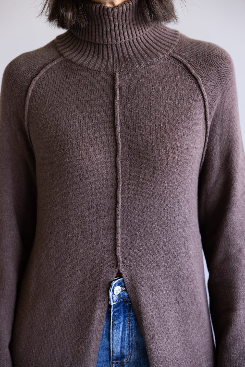 Turtleneck Tunic Sweater for Women in Brown