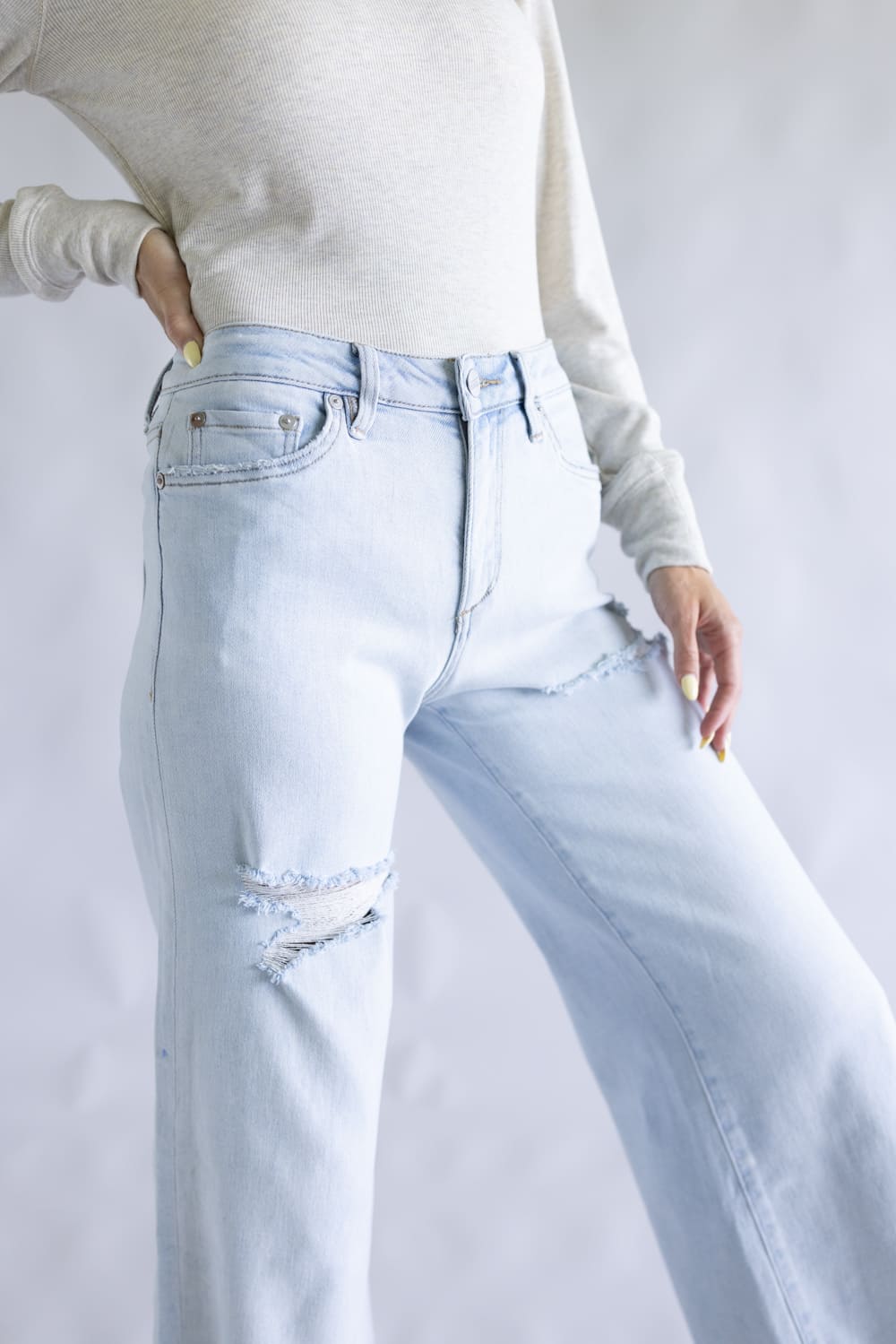 Mica High Rise Light Wash Wide Leg Fray Hem Jeans for Women