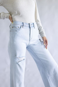 Mica High Rise Light Wash Wide Leg Fray Hem Jeans for Women