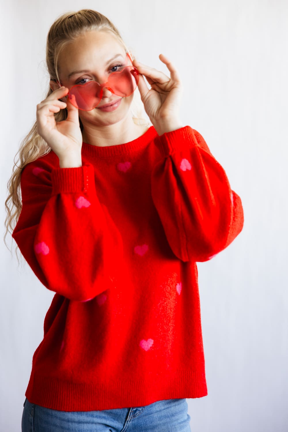 Miracle Heart Pattern Sweater for Women in Red