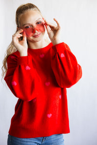 Miracle Heart Pattern Sweater for Women in Red