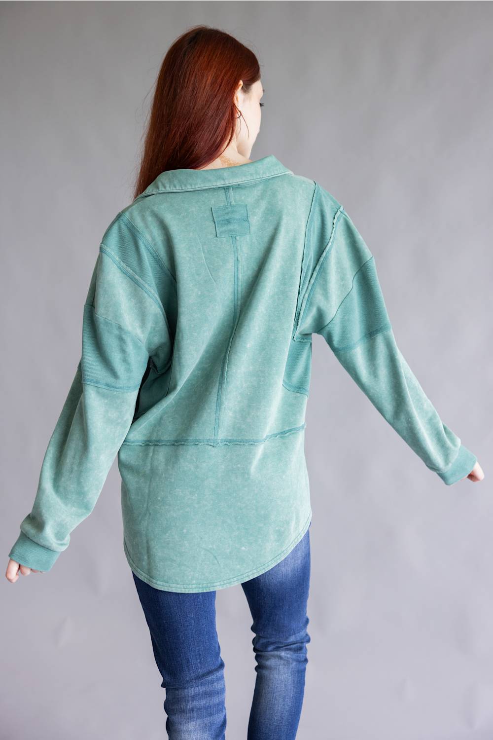 Mineral Wash Oversized French Terry Top for Women in Sage