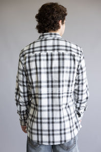 Plaid Flannel Shirt for Men in Ivory Black