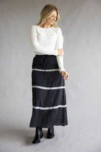 Rowan Polka Dot Tiered Maxi Skirt for Women in Black