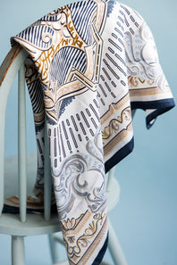 Small Stripe Silk Scarf for Women in Beige