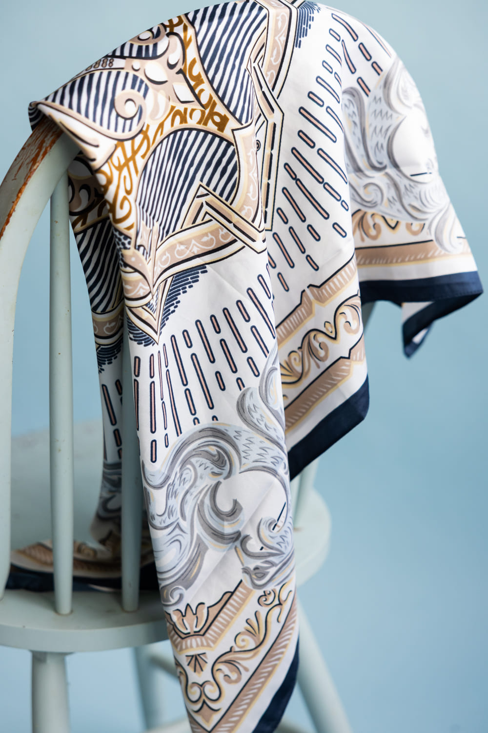 Small Stripe Silk Scarf for Women in Beige