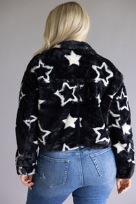 Star Faux Fur Cropped Coat for Women in Black