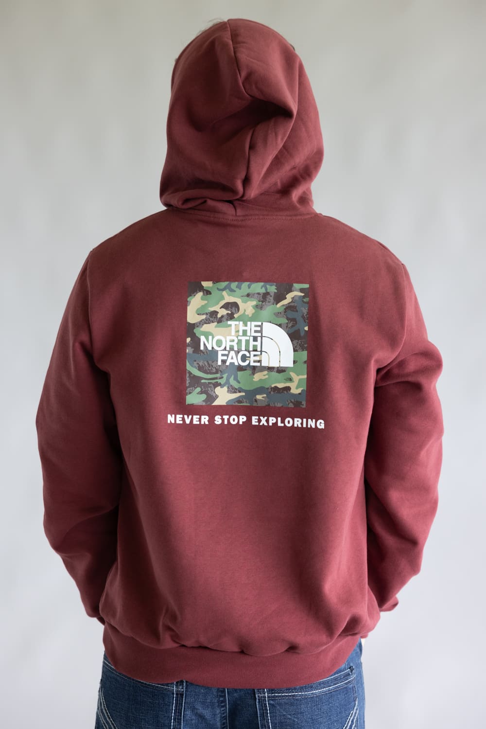 The North Face Camo Box Logo Hoodie for Men in Sumac Red
