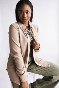 Thread & Supply Lewis Soft Luxe Button Up Shirt for Women in Warm Taupe