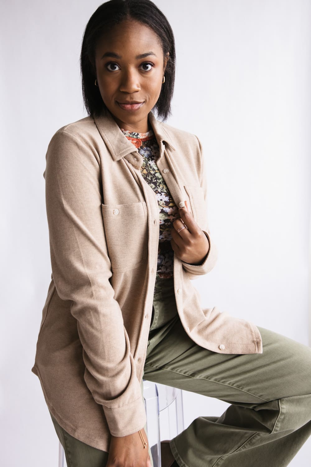 Thread & Supply Lewis Soft Luxe Button Up Shirt for Women in Warm Taupe