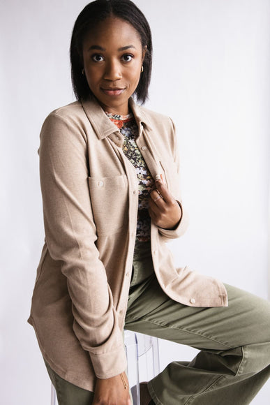 Thread & Supply Lewis Soft Luxe Button Up Shirt for Women in Warm Taupe