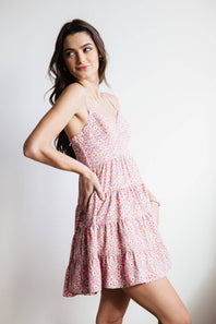 Tiered Babydoll Floral Mini Dress for Women in Light Pink