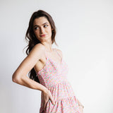 Tiered Babydoll Floral Mini Dress for Women in Light Pink