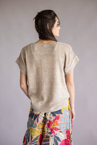 La Miel V-Neck Short Sleeve Sweater for Women in Taupe