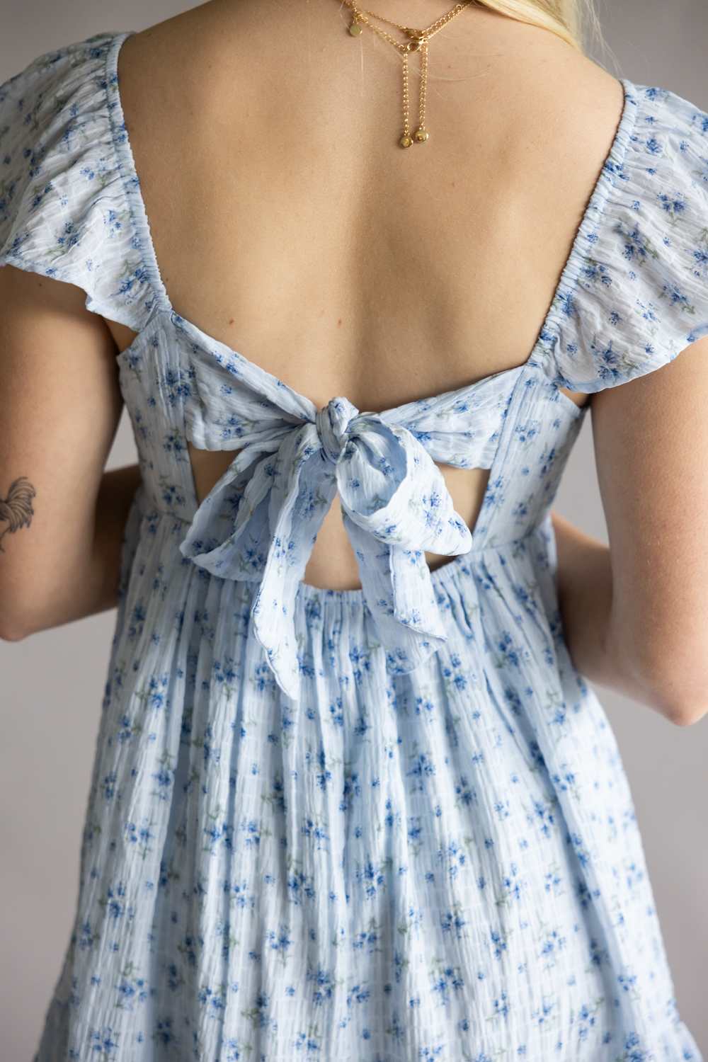 Floral Flutter Sleeve Dress for Women in Sky Blue