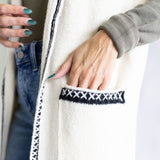 Whip Stitch Long Hooded Cardigan for Women in Ivory