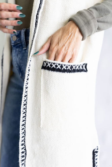 Whip Stitch Long Hooded Cardigan for Women in Ivory