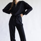 Zip Neck Scuba Set for Women in Black