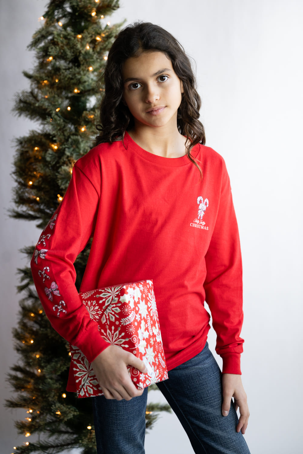 Simply Southern Youth Tree Long Sleeve T-Shirt for Girls in Red
