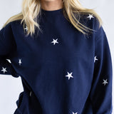 1897 Active Embroidered Star Fleece Sweatshirt for Women in Navy Blue