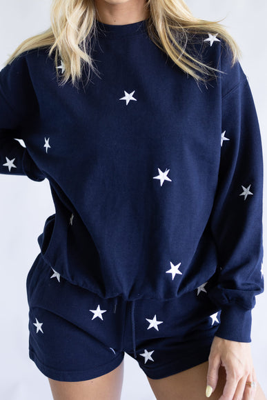 1897 Active Embroidered Star Fleece Sweatshirt for Women in Navy Blue