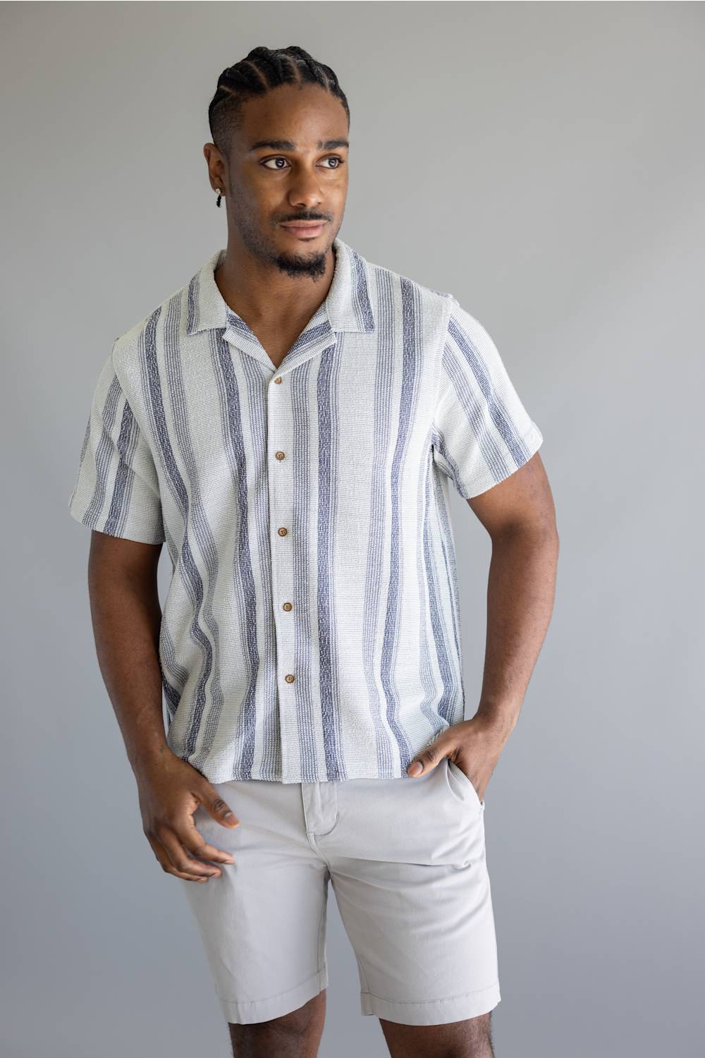 Woven Button Up Shirt for Men in Blue