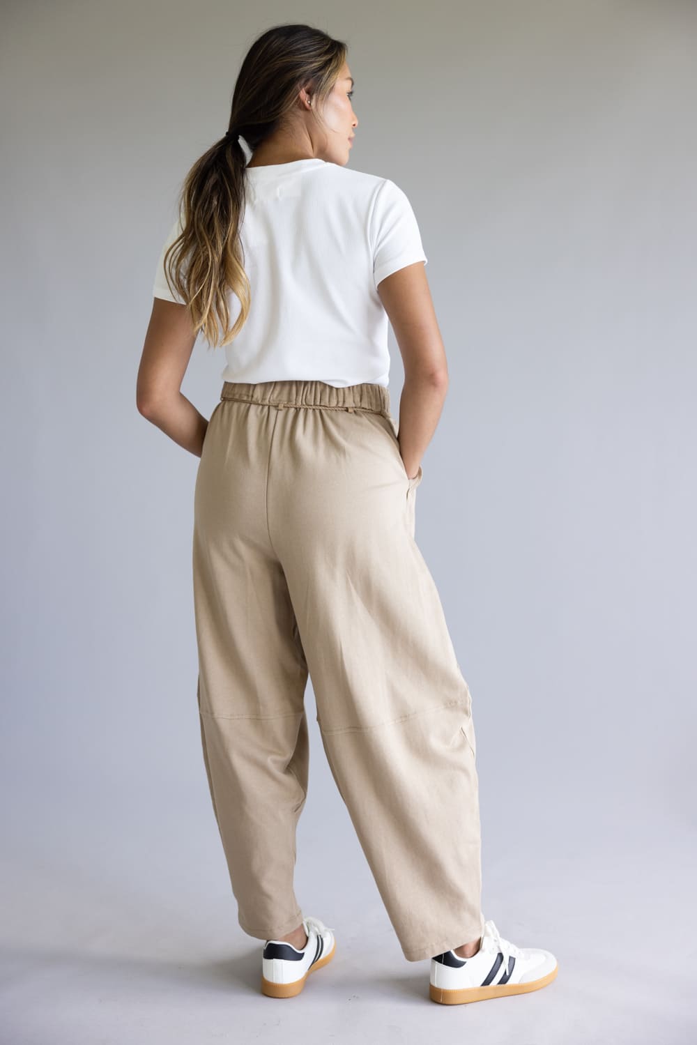 Boho Rope Drawstring Pants for Women in Taupe