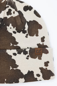 C.C. Cow Pattern Beanie for Women in Brown