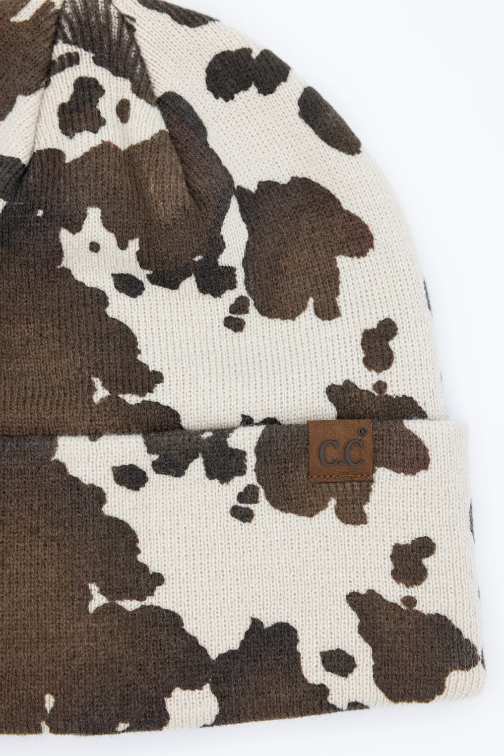 C.C. Cow Pattern Beanie for Women in Brown