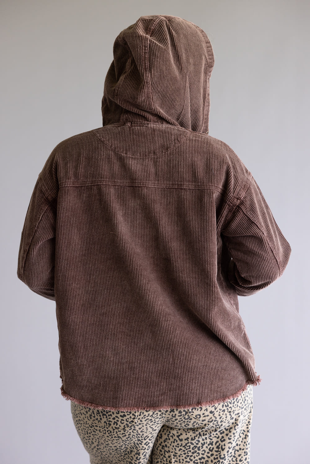 Corduroy Hooded Shacket for Women in Brown