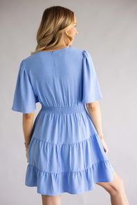 Tiered V-Neck Flyaway Dress for Women in Sky 