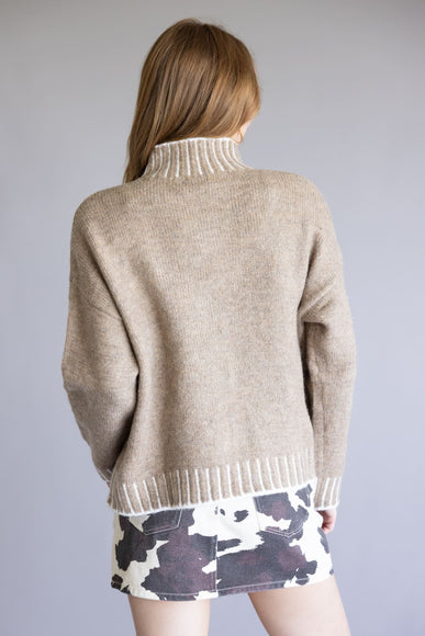 Elan Blanket Stitch Mock Neck Sweater for Women in Tan