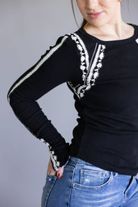 Free People Lost Love Long Sleeve Top for Women in Black