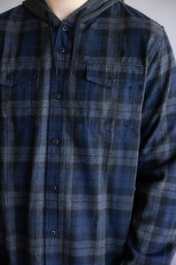 Hooded Plaid Flannel for Men in Navy Grey