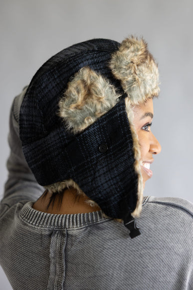Faux Fur Trapper Hat for Women in Black 