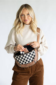 KW Fashion Checkered Crossbody Bag for Women in Brown