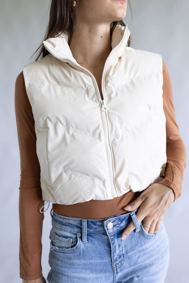 Love Tree Cropped Puffer Vest for Women in Ivory | 5142VN-IVORY